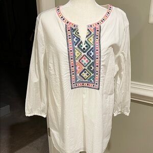 Talbots White Tunic with Multicolor Embroidery, NWOT, XL